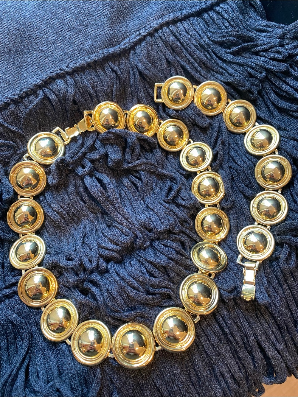 Monet Gold Dome Link Necklace and Bracelet Set